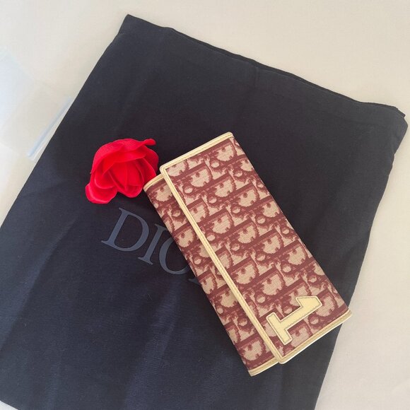 DIOR #1 Wallet by John Galliano Red Trotter Long Canvas Leather - Picture 3 of 16
